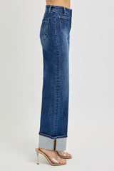 Risen High Rise Ankle Wide Cuffed Button Fly Jeans