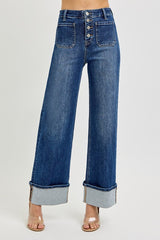 Risen High Rise Ankle Wide Cuffed Button Fly Jeans