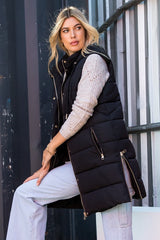 Gold Zip Long Puffer Vests - 2 Colors!