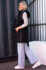 Gold Zip Long Puffer Vests - 2 Colors!