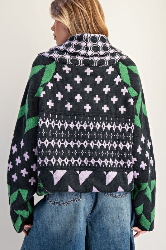 Lilac & Green Sweater Cardigan - The Nines