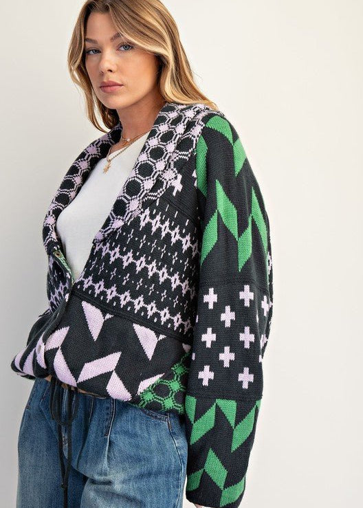 Lilac & Green Sweater Cardigan - The Nines