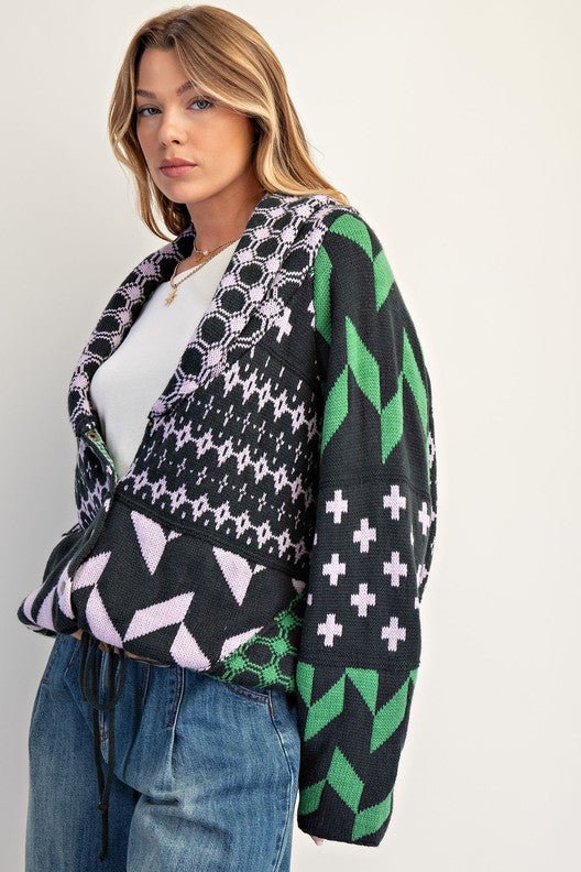 Lilac & Green Sweater Cardigan - The Nines