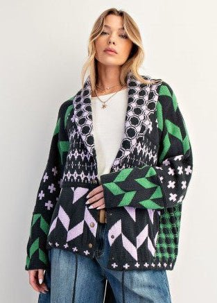 Lilac & Green Sweater Cardigan - The Nines