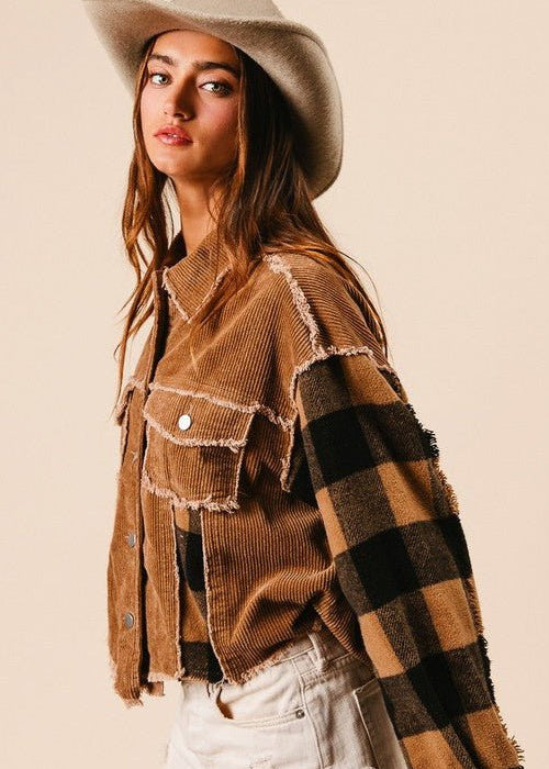 Camel Plaid Sleeve Jacket - The Nines
