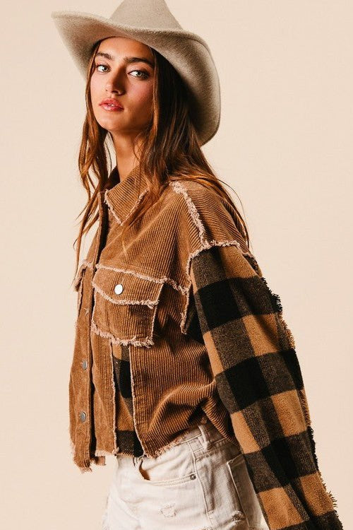 Camel Plaid Sleeve Jacket - The Nines