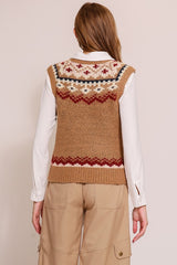 Camel & Burgundy Nordic Sweater Vest