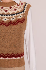 Camel & Burgundy Nordic Sweater Vest