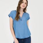 Chambray Split Neck Top - The Nines