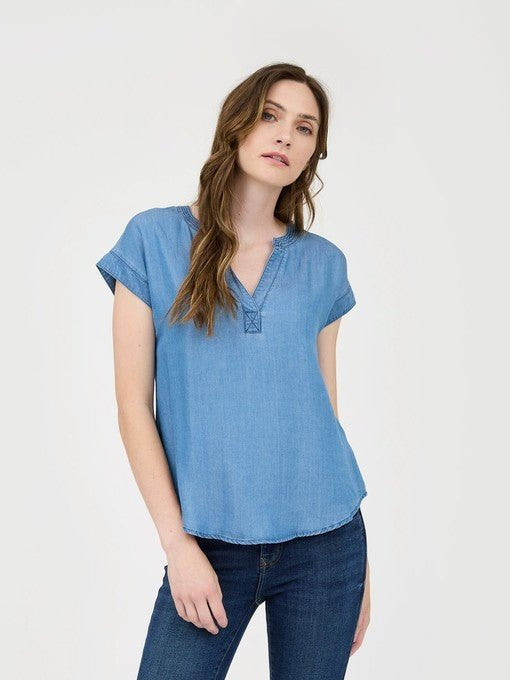 Chambray Split Neck Top - The Nines