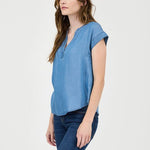 Chambray Split Neck Top - The Nines