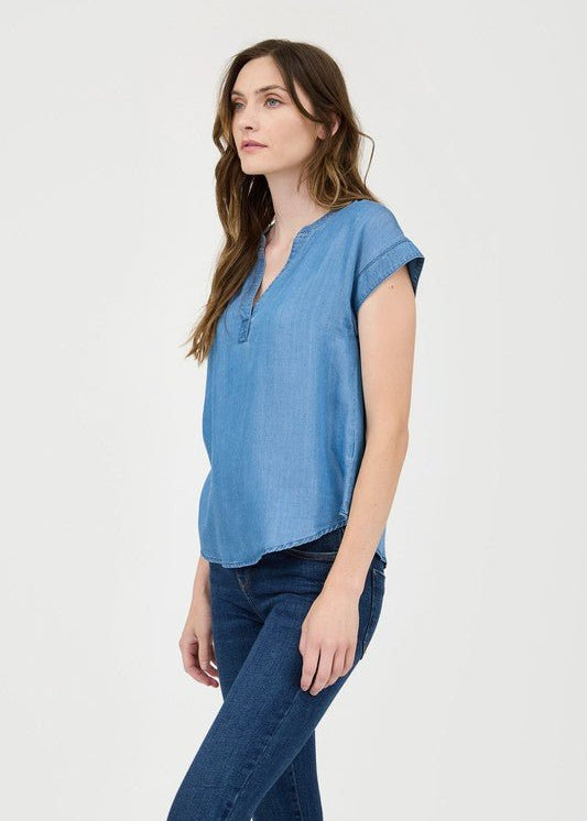 Chambray Split Neck Top - The Nines