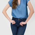 Chambray Split Neck Top - The Nines