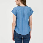 Chambray Split Neck Top - The Nines