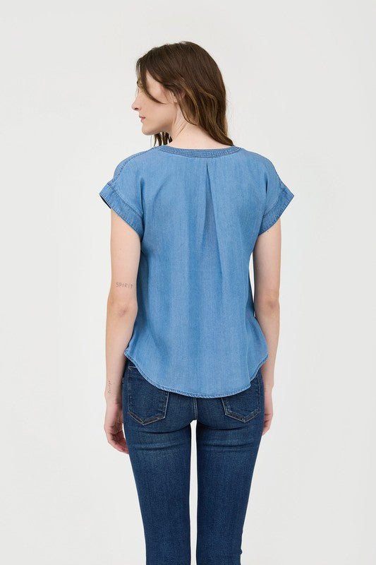 Chambray Split Neck Top - The Nines