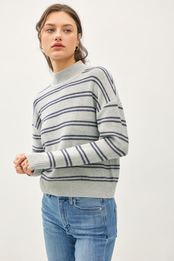 Gray & Navy Striped Mock Top