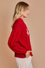 FaLaLa Red Cable Knit Mock Sweater