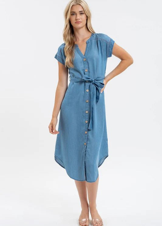 Chambray Button Down Dress - The Nines