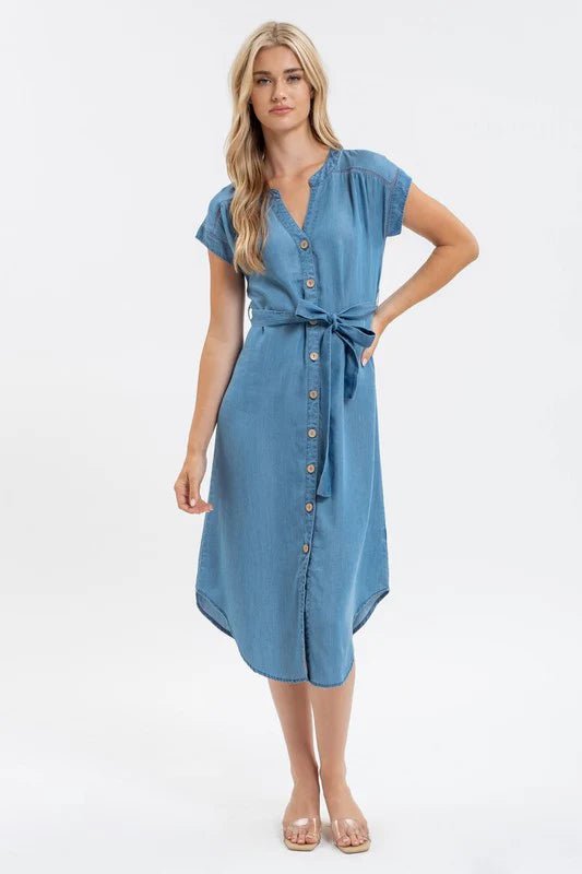 Chambray Button Down Dress - The Nines