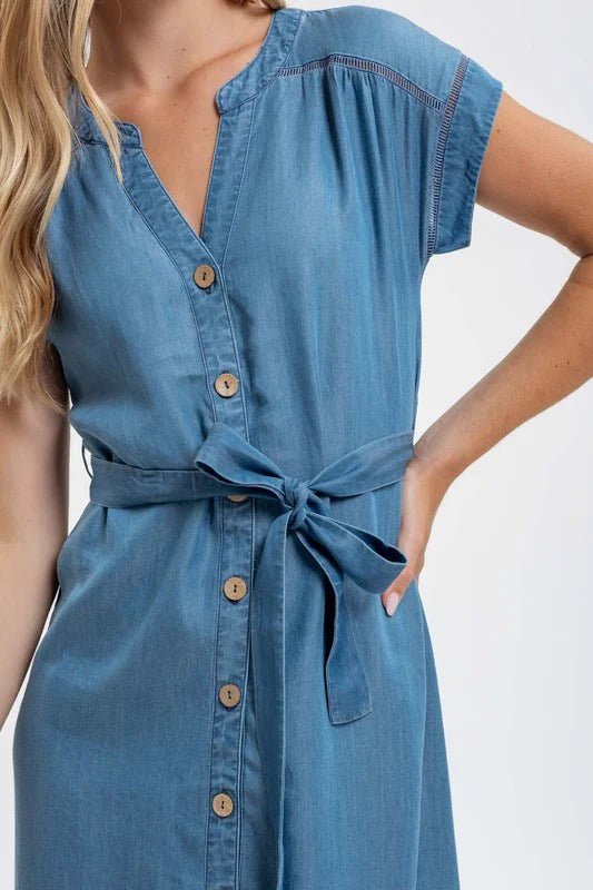 Chambray Button Down Dress - The Nines
