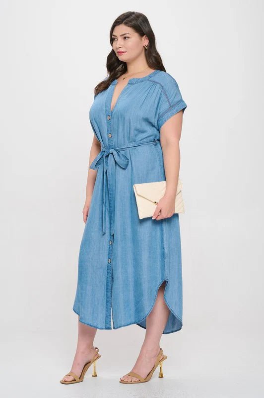 Chambray Button Down Dress - The Nines