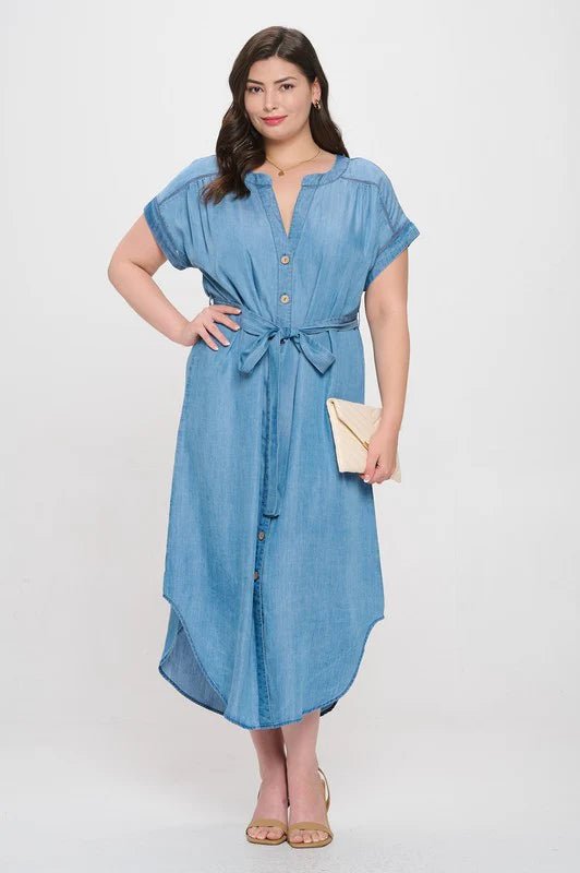 Chambray Button Down Dress - The Nines