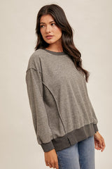 Gray Relaxed Fit Velour Slit Hem Pullover