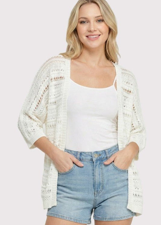 Open Knit Off White Dolman Cardigan - The Nines