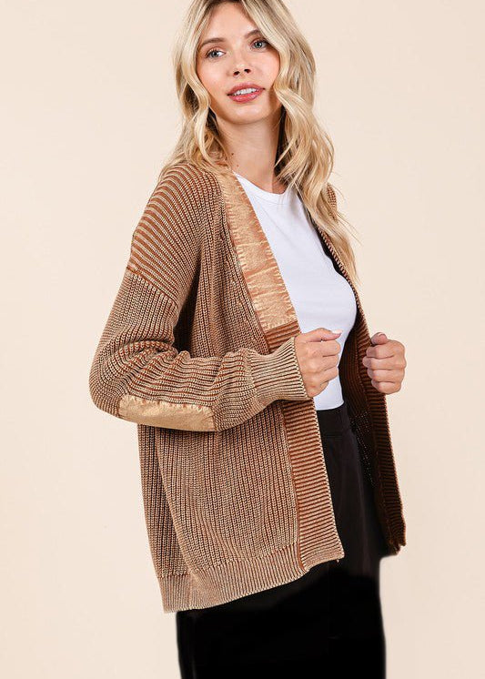 Contrast Mineral Wash Elbow Patch Cardigan - 2 Colors! - The Nines