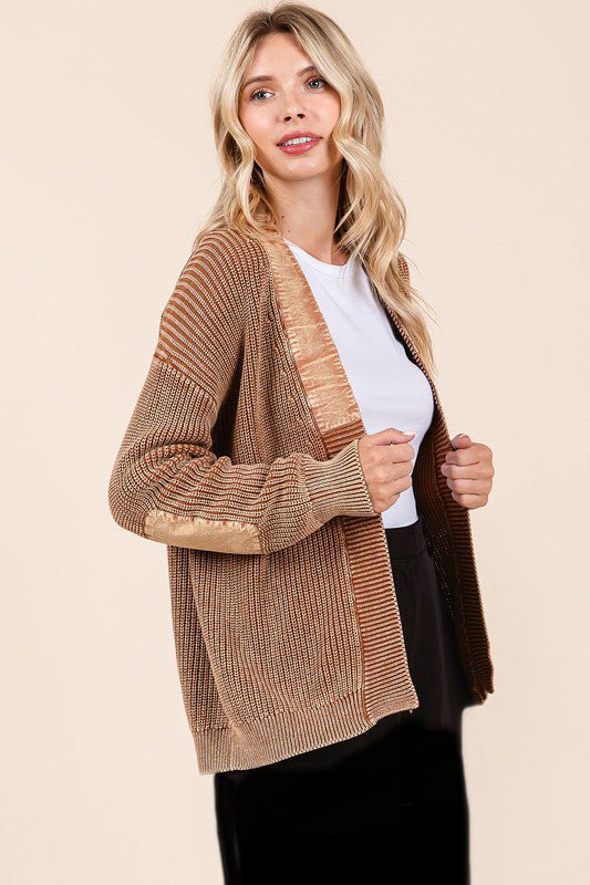 Contrast Mineral Wash Elbow Patch Cardigan - 2 Colors! - The Nines
