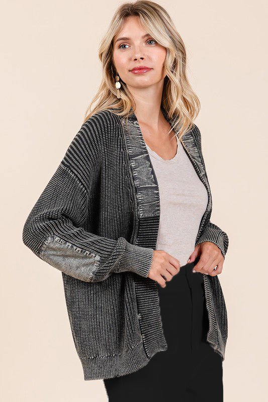 Contrast Mineral Wash Elbow Patch Cardigan - 2 Colors! - The Nines