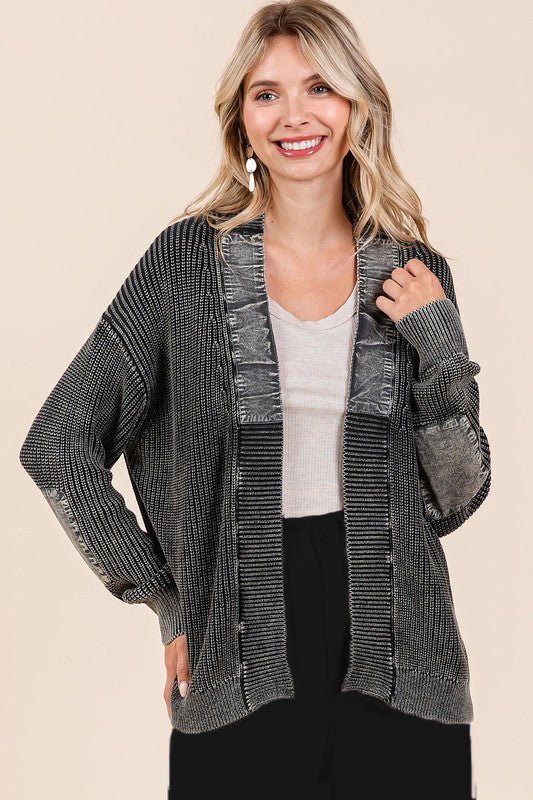 Contrast Mineral Wash Elbow Patch Cardigan - 2 Colors! - The Nines