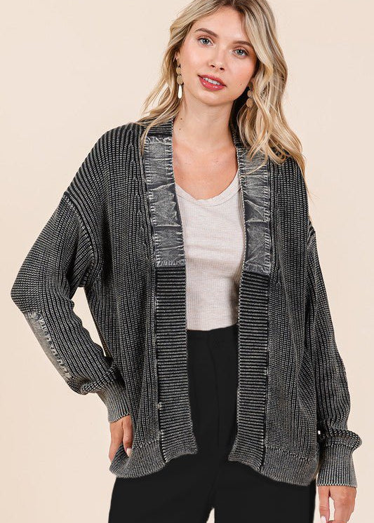 Contrast Mineral Wash Elbow Patch Cardigan - 2 Colors! - The Nines