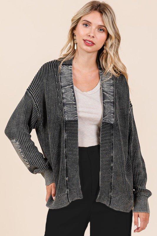 Contrast Mineral Wash Elbow Patch Cardigan - 2 Colors! - The Nines