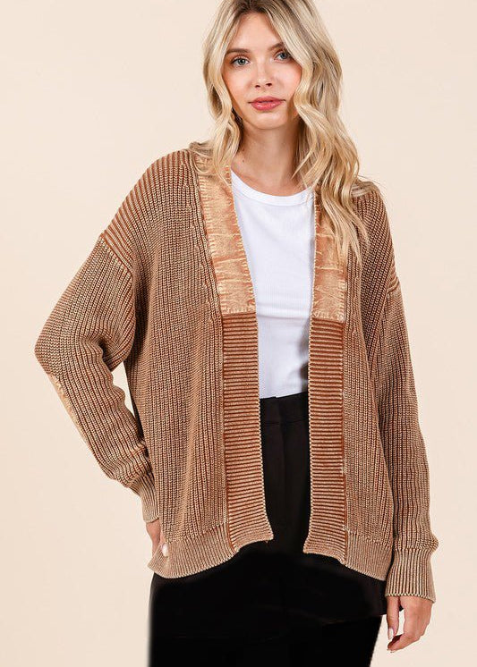 Contrast Mineral Wash Elbow Patch Cardigan - 2 Colors! - The Nines