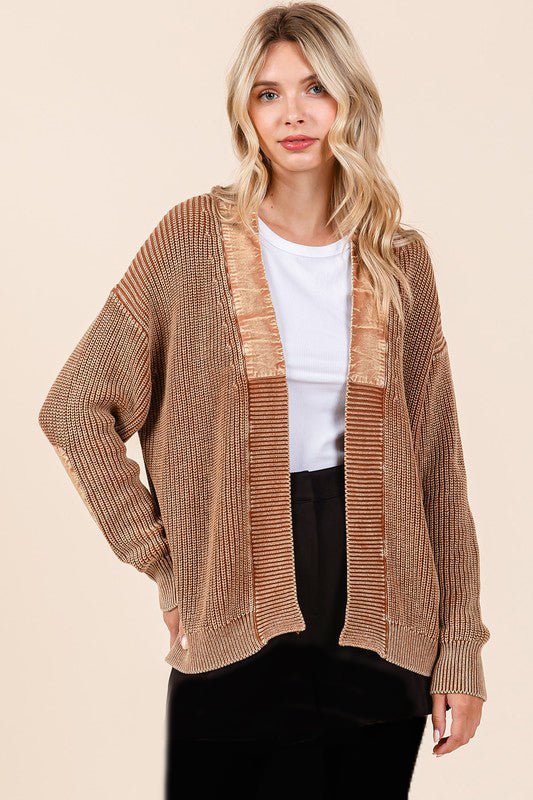 Contrast Mineral Wash Elbow Patch Cardigan - 2 Colors! - The Nines