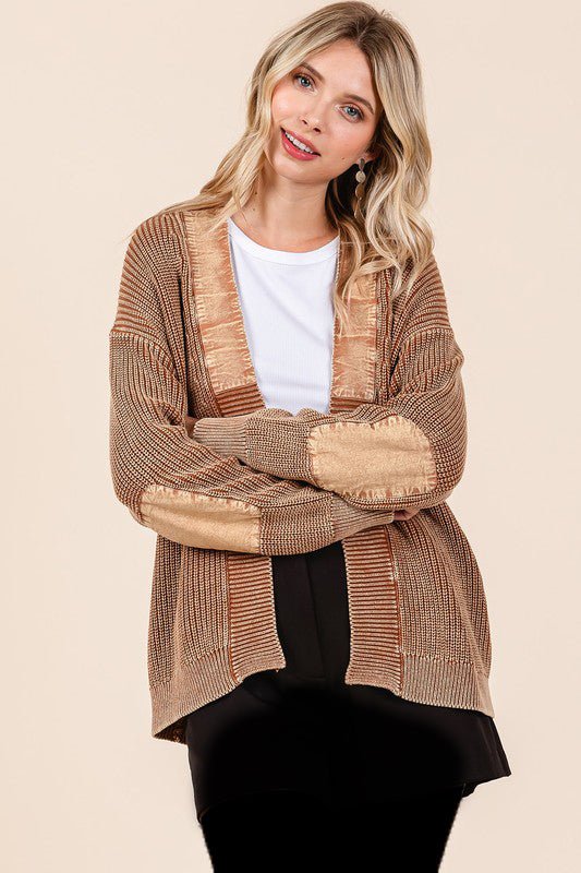 Contrast Mineral Wash Elbow Patch Cardigan - 2 Colors! - The Nines