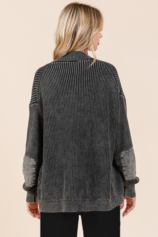 Contrast Mineral Wash Elbow Patch Cardigan - 2 Colors! - The Nines