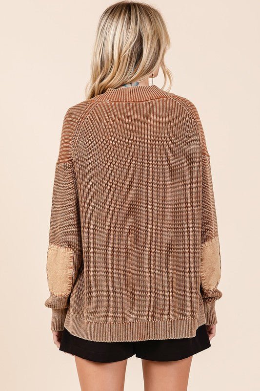 Contrast Mineral Wash Elbow Patch Cardigan - 2 Colors! - The Nines