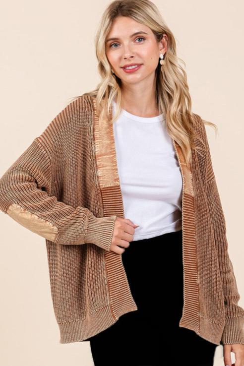 Contrast Mineral Wash Elbow Patch Cardigan - 2 Colors! - The Nines