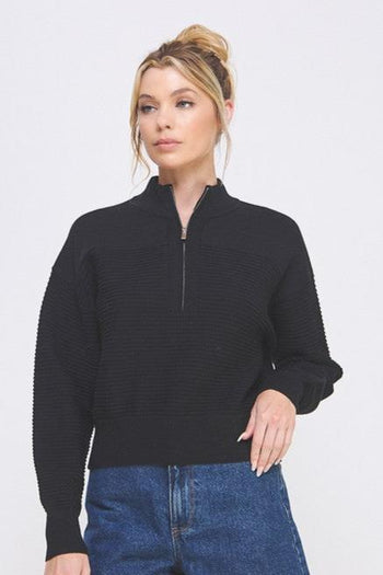 Holly Ribbed Textured Dolman Zip Pullovers - 2 Colors!