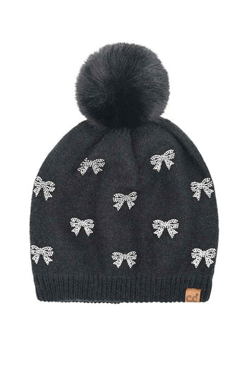 C.C. Rhinestone Bow Beanie