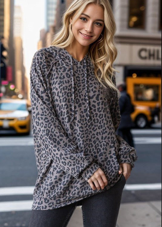 Cocoa & Black Ribbed Animal Print Hoodie - The Nines