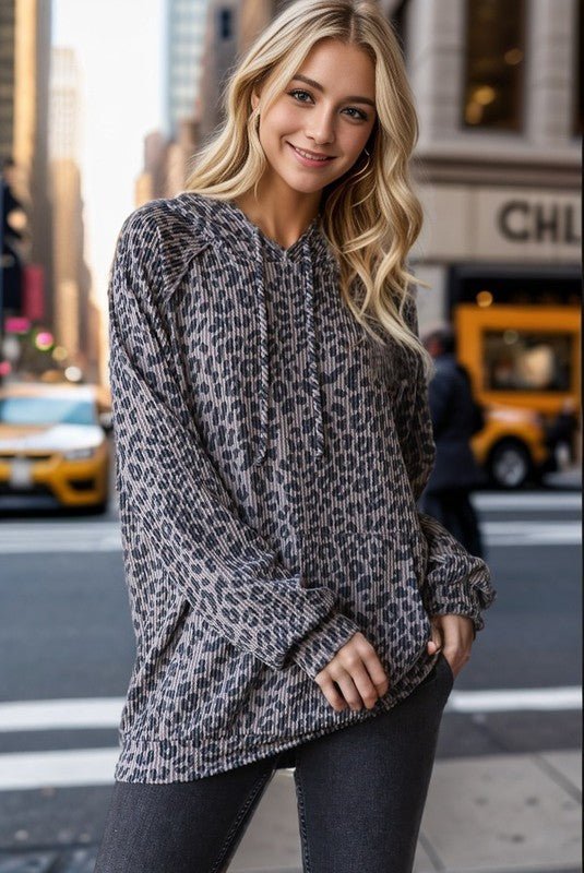 Cocoa & Black Ribbed Animal Print Hoodie - The Nines