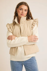 Taupe Ruffle Snap Button Vest