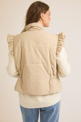 Taupe Ruffle Snap Button Vest