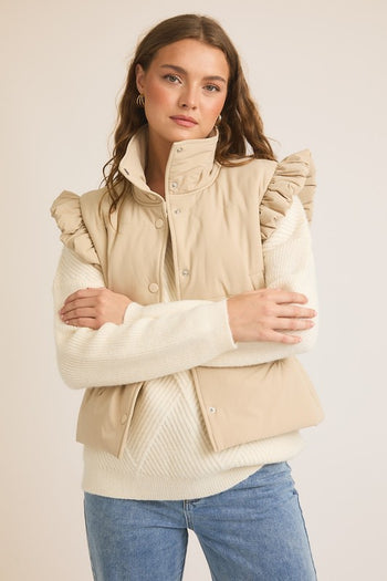 Taupe Ruffle Snap Button Vest