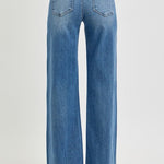 Risen Medium Wash High Rise Tummy Control Wide Leg Jean - The Nines