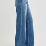 Risen Medium Wash High Rise Tummy Control Wide Leg Jean - The Nines