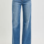 Risen Medium Wash High Rise Tummy Control Wide Leg Jean - The Nines